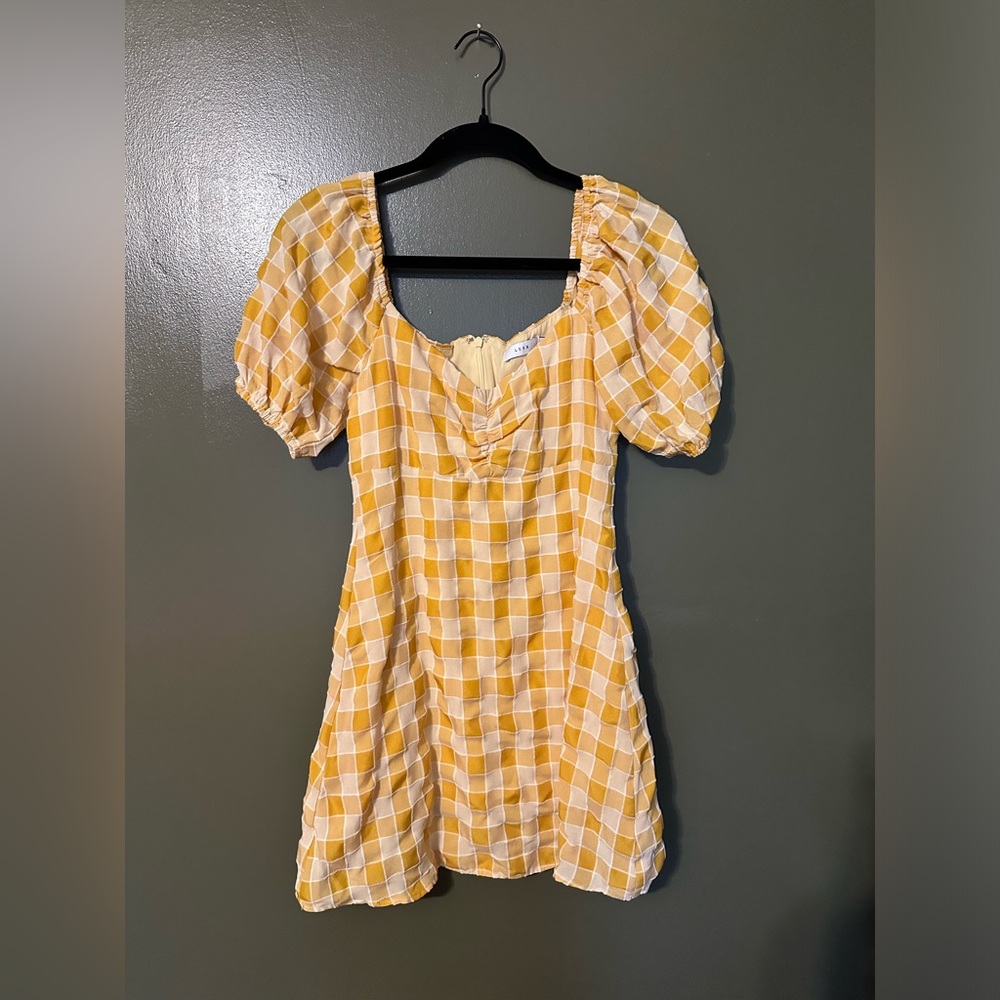 Checkered Yellow Short Dress